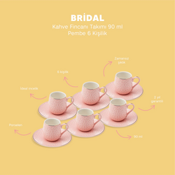 Emsan Bridal 6 Kişilik Kahve Fincan Takımı Pembe 90 ml - Thumbnail