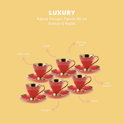 Emsan Luxury Kırmızı 6 Kişilik Kahve Fincan Takımı 90 ml - Thumbnail