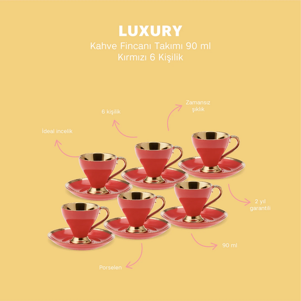 Emsan Luxury Kırmızı 6 Kişilik Kahve Fincan Takımı 90 ml