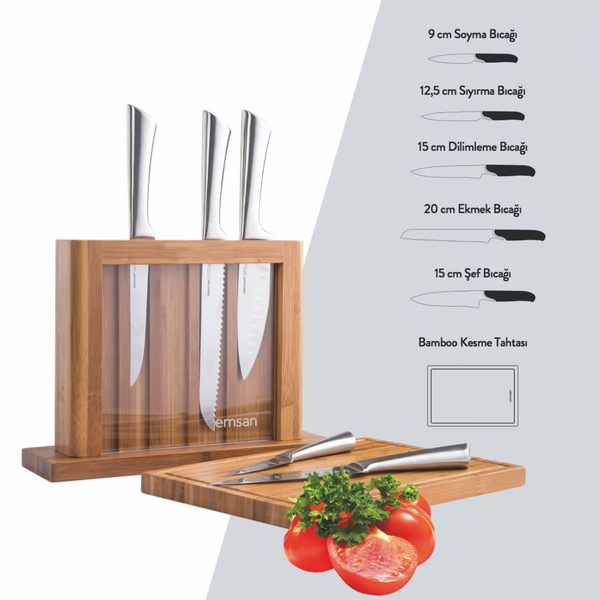 Emsan Matriks 7 Parça Snd Kesme Tahtalı Bıçak Seti Paslanmaz INOX