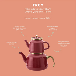 Emsan Troy Maxi İndüksiyon Tabanlı Emaye Çaydanlık Takımı Kırmızı - Thumbnail