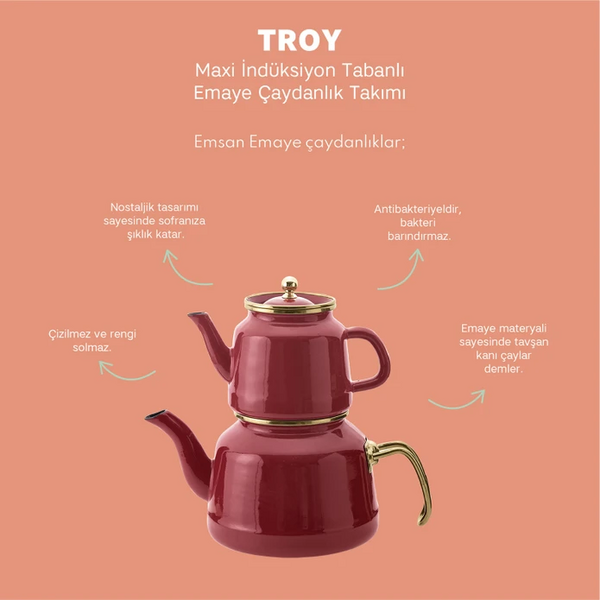 Emsan Troy Maxi İndüksiyon Tabanlı Emaye Çaydanlık Takımı Kırmızı