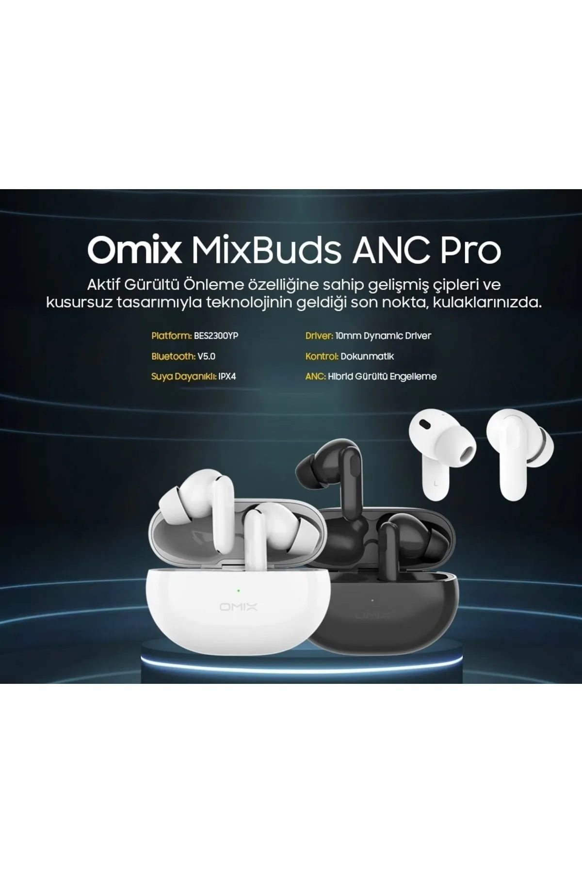 Omix Mixbuds Anc Pro Beyaz Kulak İçi Kulaklık Beyaz - Thumbnail